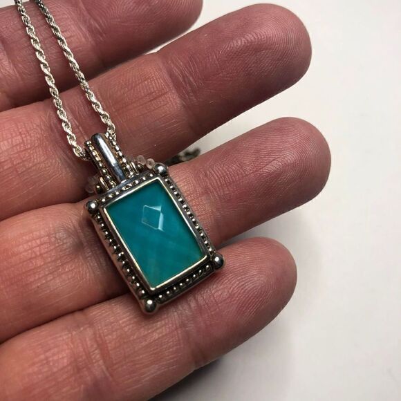 250 Whitney Kelly Sterling Silver Turquoise Doublet Pendant + 16" Rope Chain - Picture 1 of 3